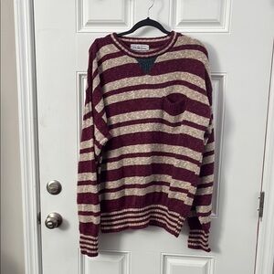 Tricots St. Raphael vintage Striped Burgundy and Cream Sweater